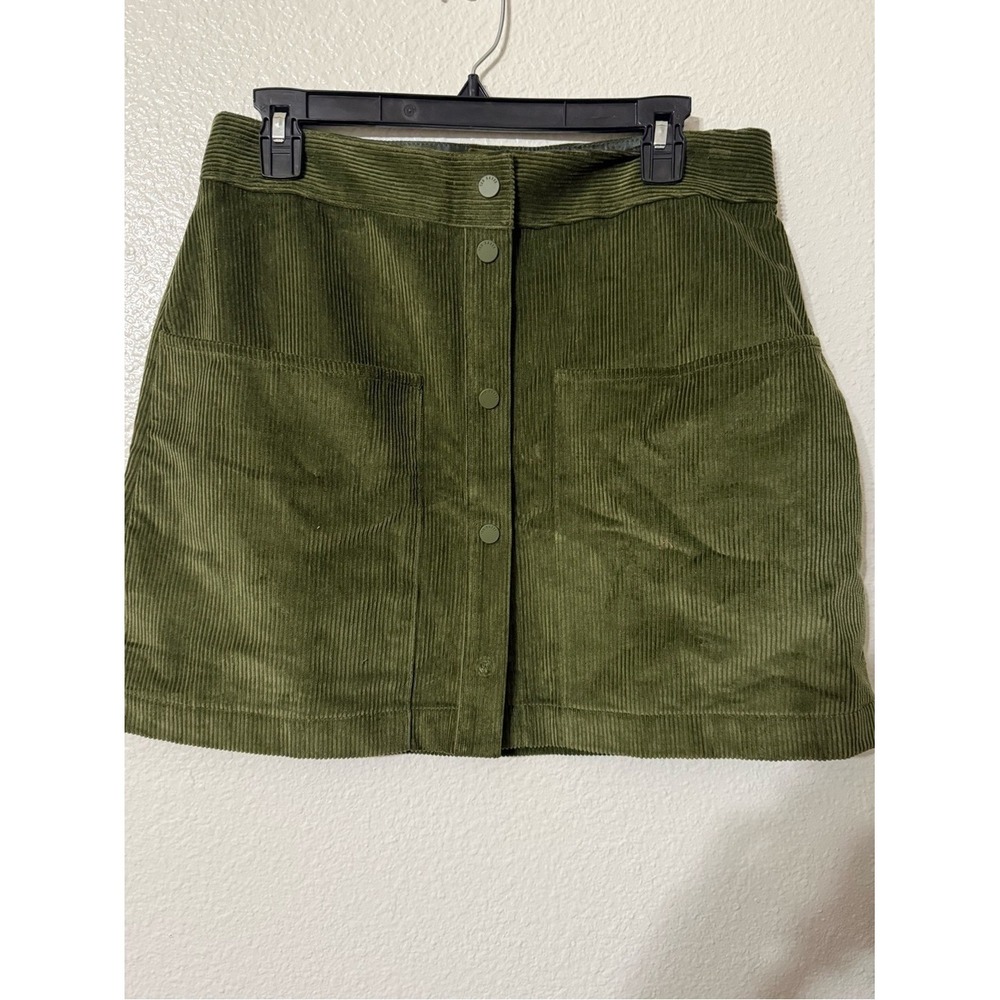 Ted Baker London Olive Green Corduroy Mini Skirt Size 4 A-Line Snap Front